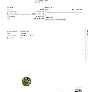 DG0004 : 12.57ct Forest Green Demantoid Garnet – 13mm
